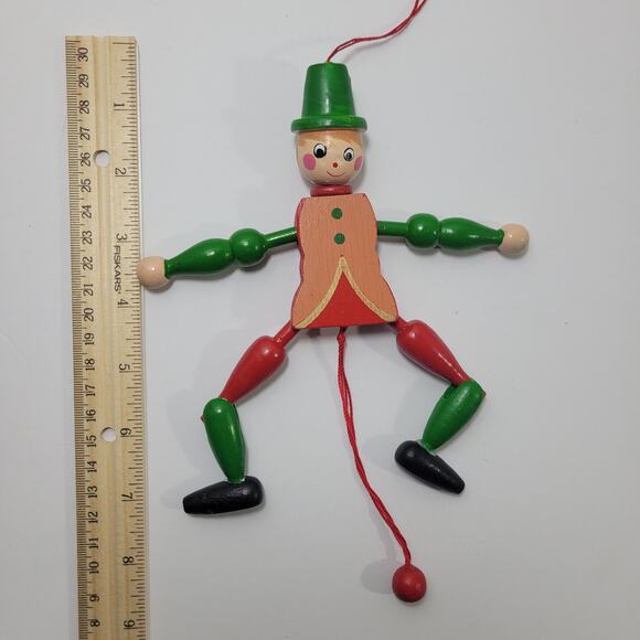 Vintage Wood Pull String Elf Jumping Jack Toy Christmas Ornament - Picture 3 of 4
